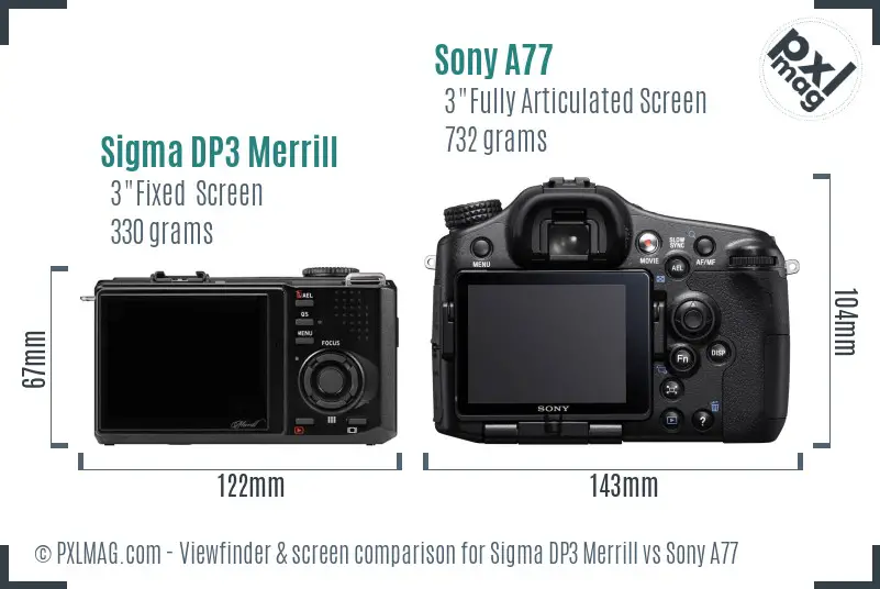 Sigma DP3 Merrill vs Sony A77 Screen and Viewfinder comparison