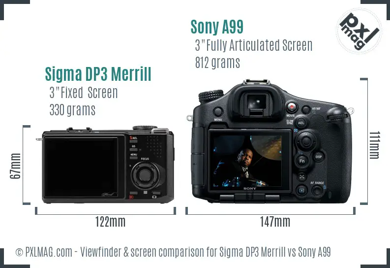 Sigma DP3 Merrill vs Sony A99 Screen and Viewfinder comparison