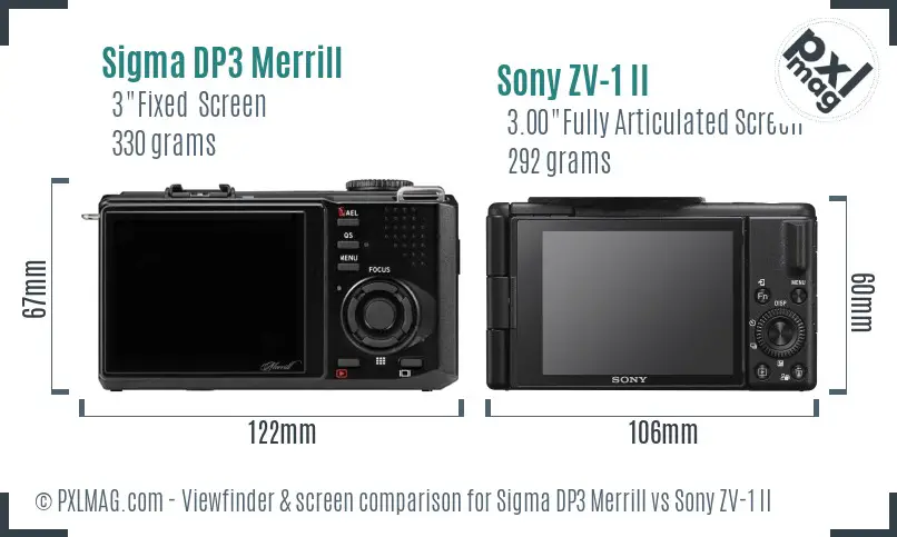 Sigma DP3 Merrill vs Sony ZV-1 II Screen and Viewfinder comparison