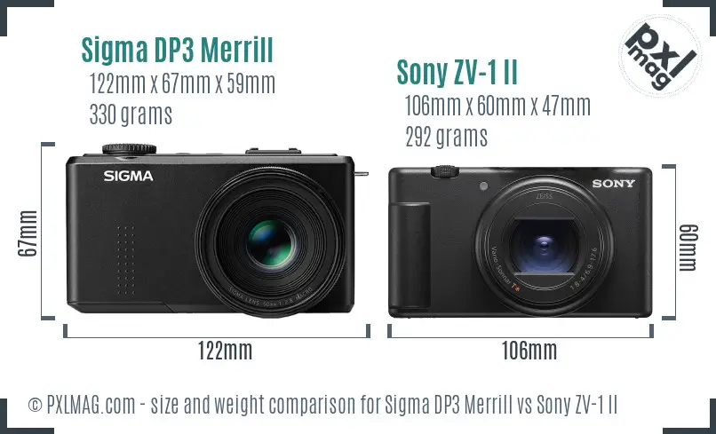 Sigma DP3 Merrill vs Sony ZV-1 II size comparison