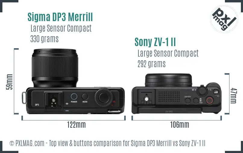 Sigma DP3 Merrill vs Sony ZV-1 II top view buttons comparison