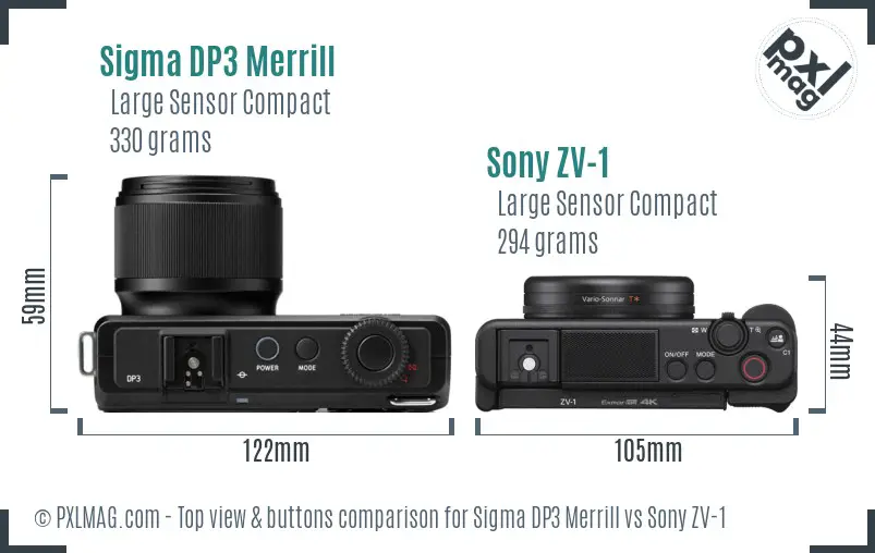 Sigma DP3 Merrill vs Sony ZV-1 top view buttons comparison