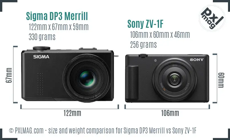 Sigma DP3 Merrill vs Sony ZV-1F size comparison