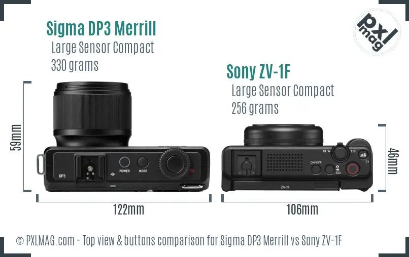 Sigma DP3 Merrill vs Sony ZV-1F top view buttons comparison