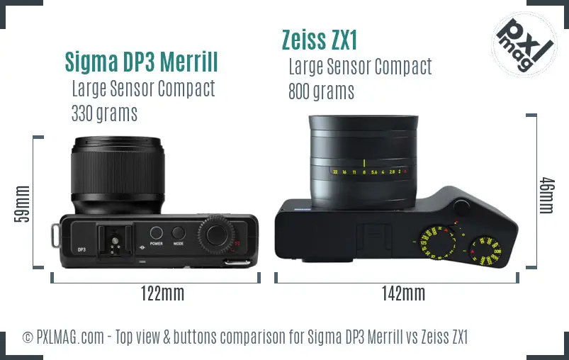 Sigma DP3 Merrill vs Zeiss ZX1 top view buttons comparison