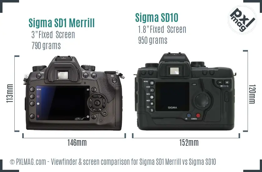 Sigma SD1 Merrill vs Sigma SD10 Screen and Viewfinder comparison