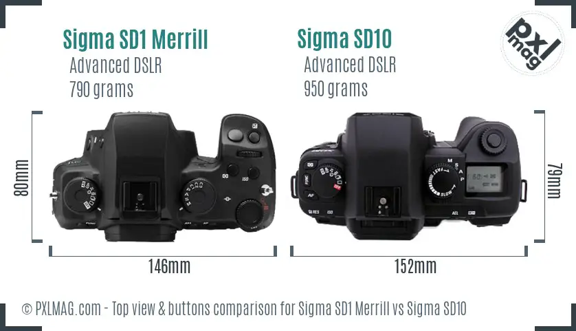 Sigma SD1 Merrill vs Sigma SD10 top view buttons comparison