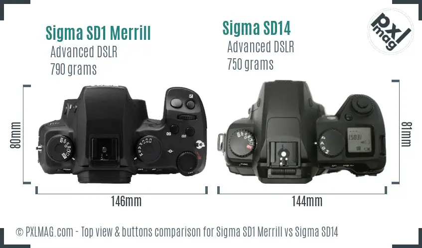 Sigma SD1 Merrill vs Sigma SD14 top view buttons comparison