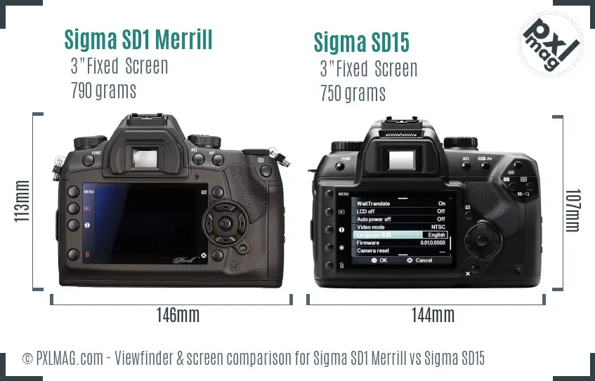 Sigma SD1 Merrill vs Sigma SD15 Screen and Viewfinder comparison