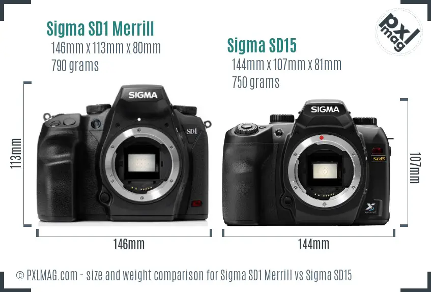 Sigma SD1 Merrill vs Sigma SD15 size comparison