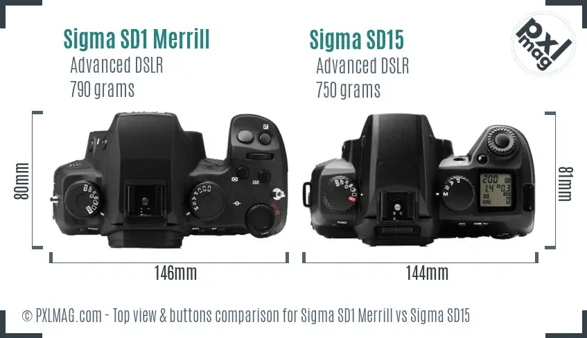 Sigma SD1 Merrill vs Sigma SD15 top view buttons comparison