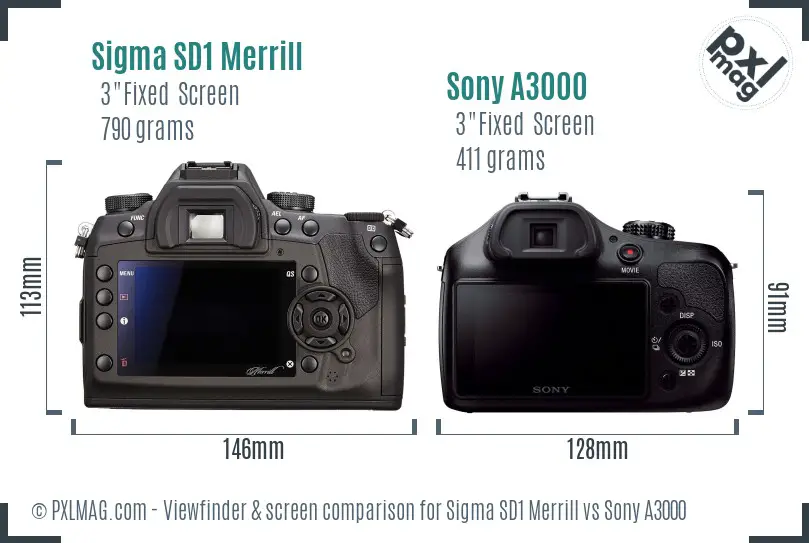 Sigma SD1 Merrill vs Sony A3000 Screen and Viewfinder comparison