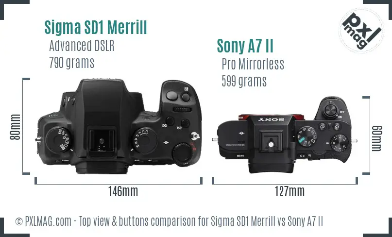 Sigma SD1 Merrill vs Sony A7 II top view buttons comparison