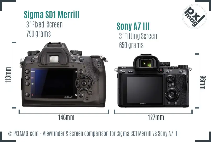 Sigma SD1 Merrill vs Sony A7 III Screen and Viewfinder comparison