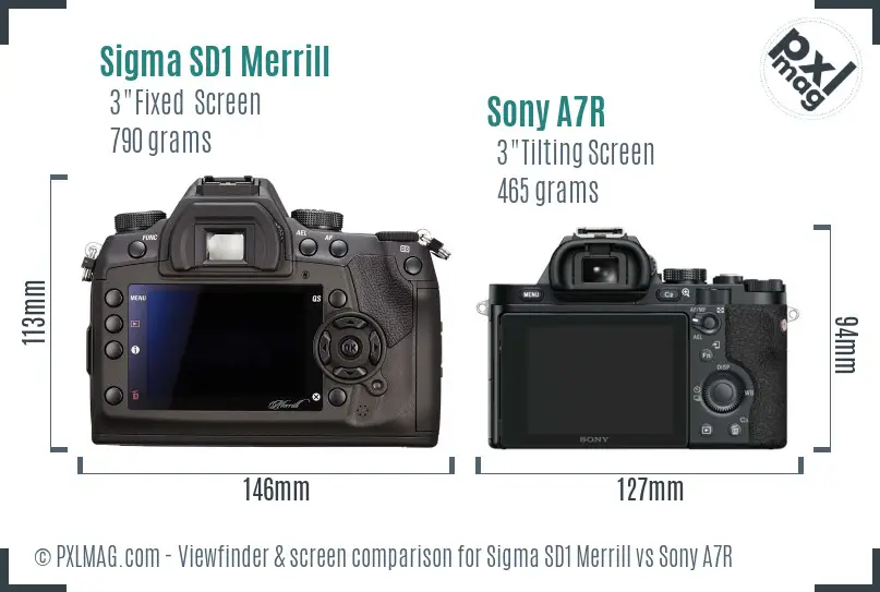 Sigma SD1 Merrill vs Sony A7R Screen and Viewfinder comparison