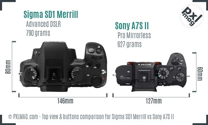 Sigma SD1 Merrill vs Sony A7S II top view buttons comparison