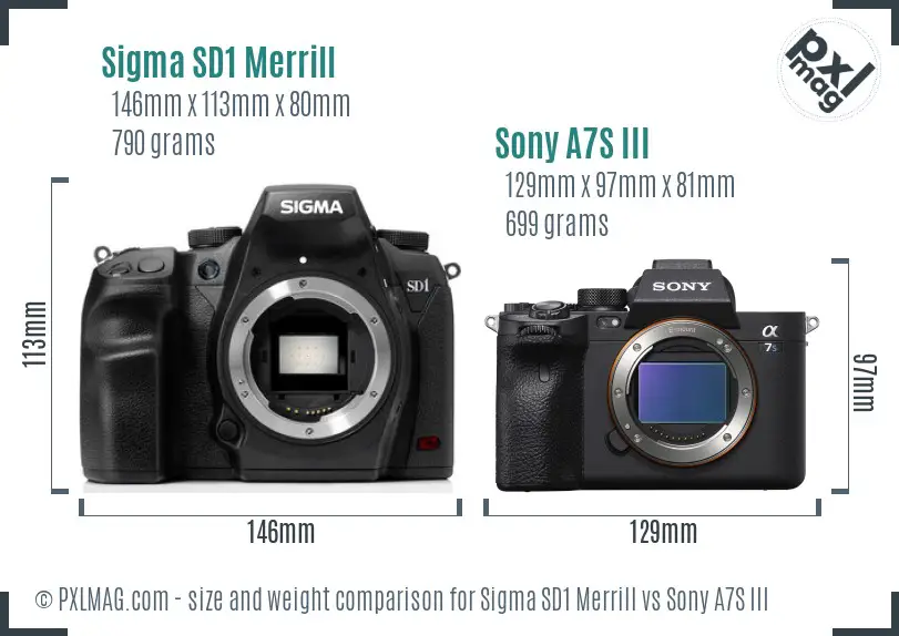 Sigma SD1 Merrill vs Sony A7S III size comparison