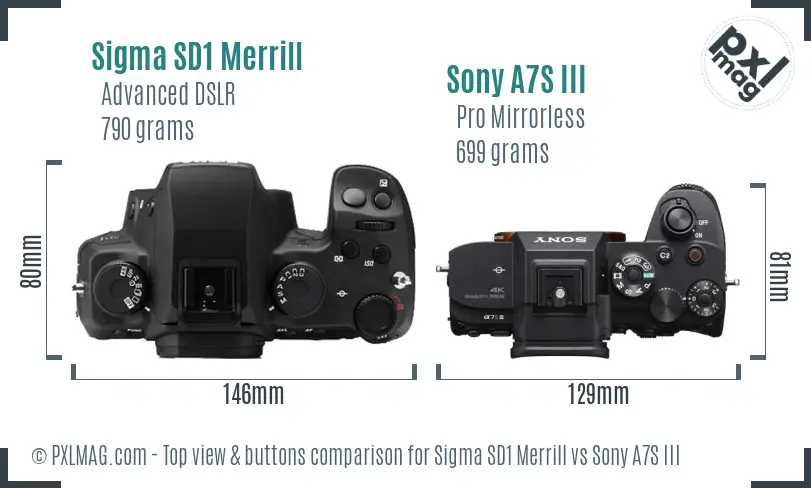 Sigma SD1 Merrill vs Sony A7S III top view buttons comparison