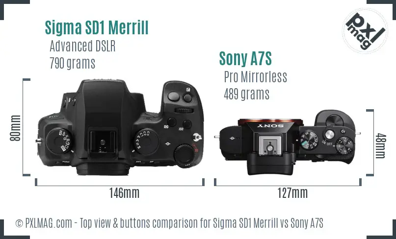 Sigma SD1 Merrill vs Sony A7S top view buttons comparison