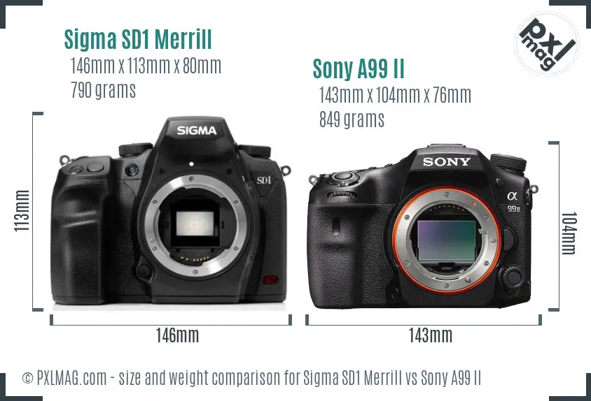 Sigma SD1 Merrill vs Sony A99 II size comparison