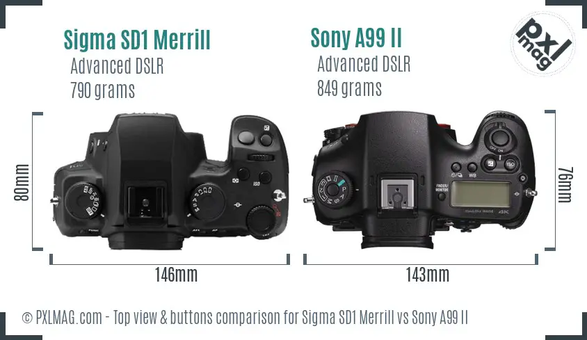 Sigma SD1 Merrill vs Sony A99 II top view buttons comparison