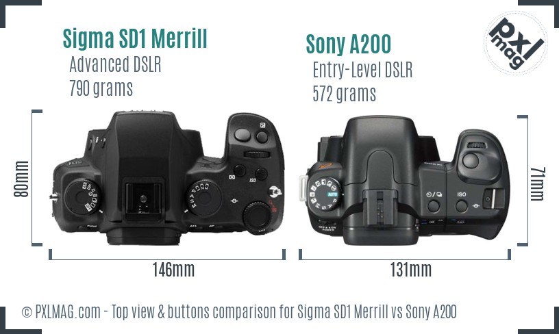 Sigma SD1 Merrill vs Sony A200 top view buttons comparison