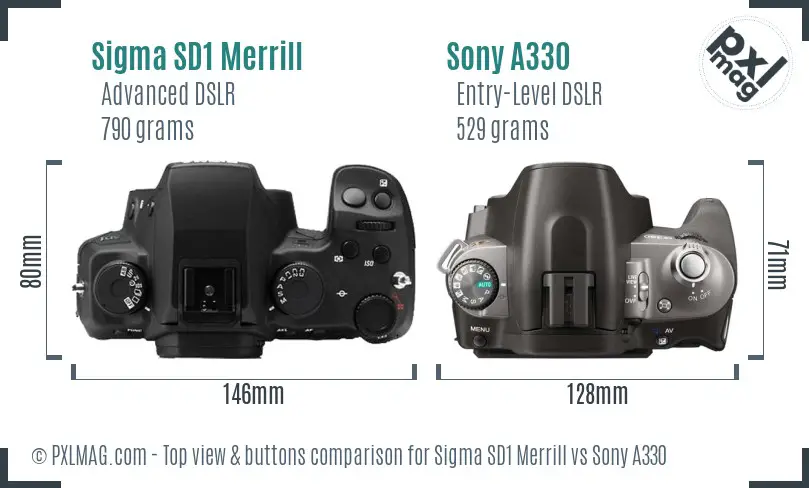 Sigma SD1 Merrill vs Sony A330 top view buttons comparison