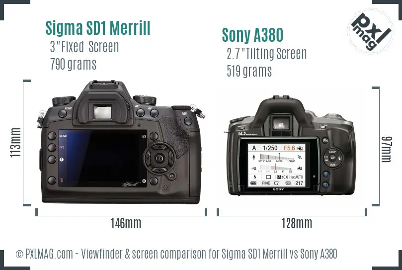 Sigma SD1 Merrill vs Sony A380 Screen and Viewfinder comparison Sigma SD1 Merrill vs Sony A380 Screen and Viewfinder comparison