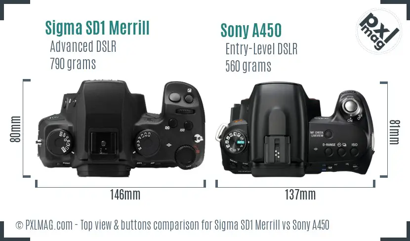 Sigma SD1 Merrill vs Sony A450 top view buttons comparison