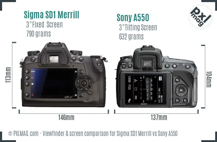 Sigma SD1 Merrill vs Sony A550 Screen and Viewfinder comparison