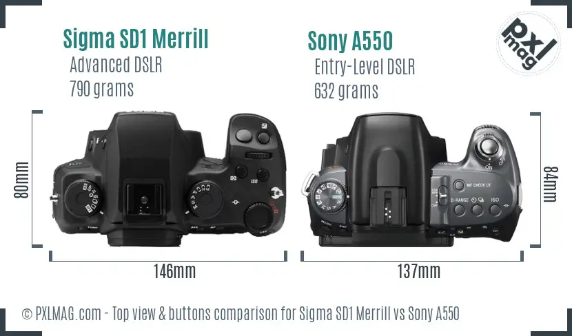 Sigma SD1 Merrill vs Sony A550 top view buttons comparison