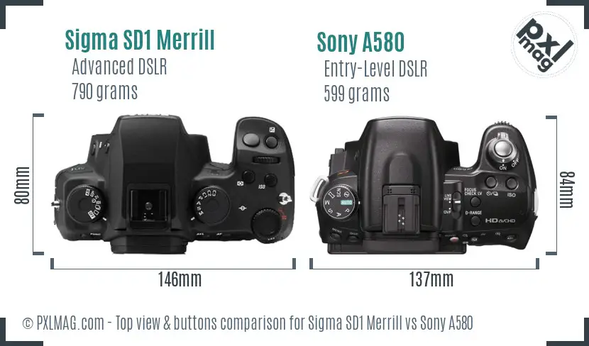 Sigma SD1 Merrill vs Sony A580 top view buttons comparison