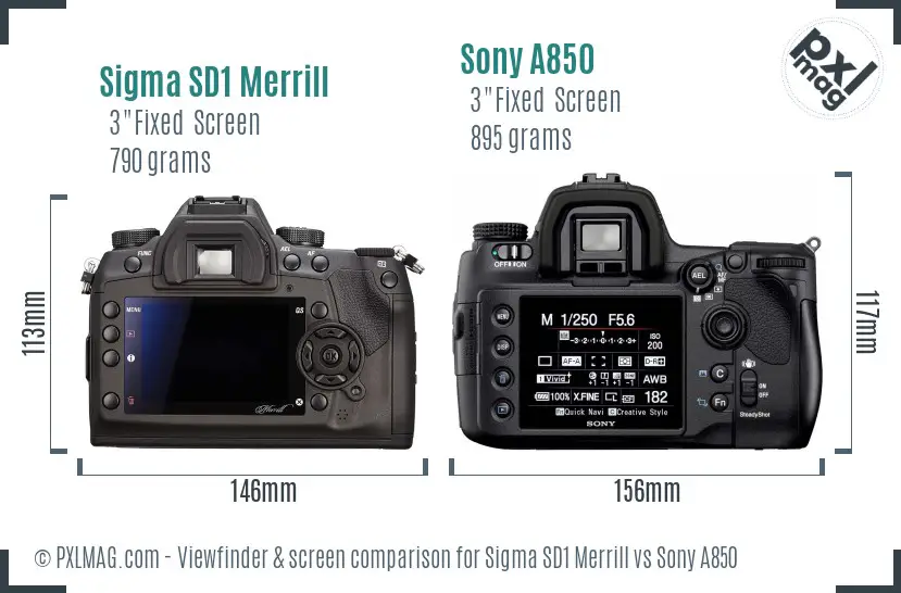 Sigma SD1 Merrill vs Sony A850 Screen and Viewfinder comparison