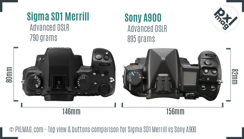 Sigma SD1 Merrill vs Sony A900 top view buttons comparison