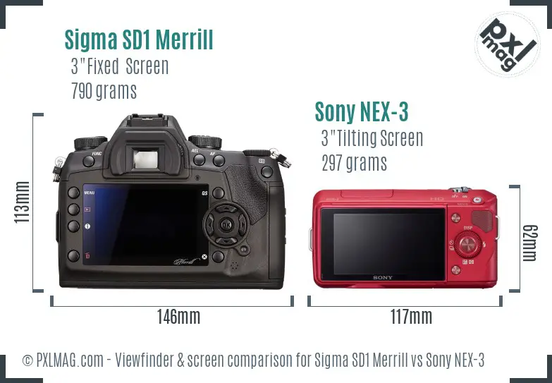 Sigma SD1 Merrill vs Sony NEX-3 Screen and Viewfinder comparison