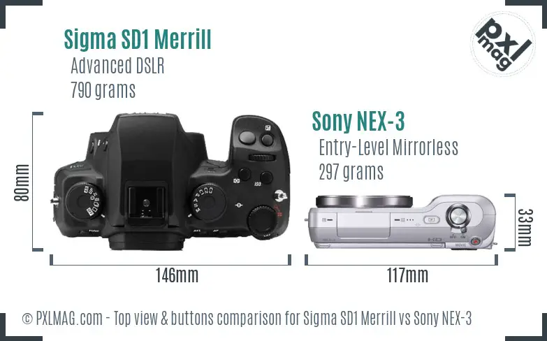 Sigma SD1 Merrill vs Sony NEX-3 top view buttons comparison