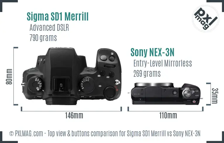 Sigma SD1 Merrill vs Sony NEX-3N top view buttons comparison Sigma SD1 Merrill vs Sony NEX-3N top view buttons comparison