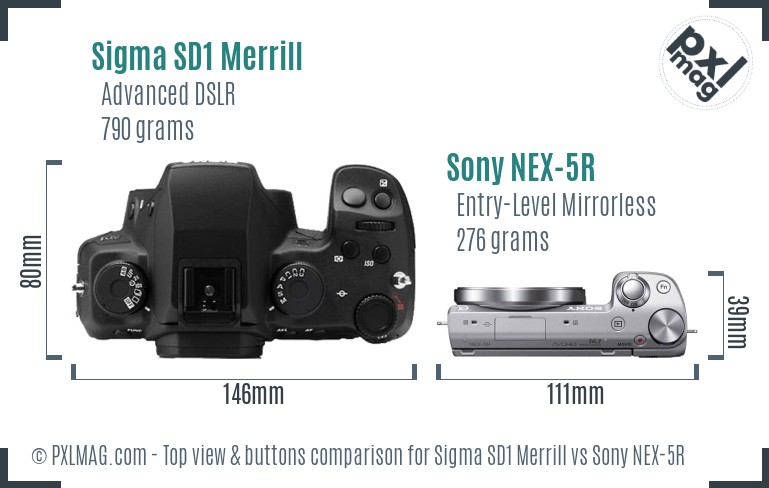 Sigma SD1 Merrill vs Sony NEX-5R top view buttons comparison