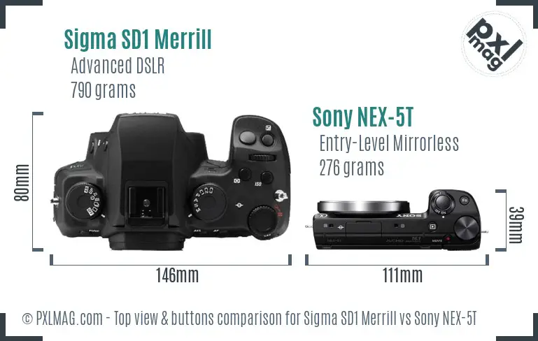 Sigma SD1 Merrill vs Sony NEX-5T top view buttons comparison