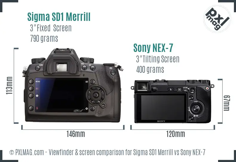 Sigma SD1 Merrill vs Sony NEX-7 Screen and Viewfinder comparison