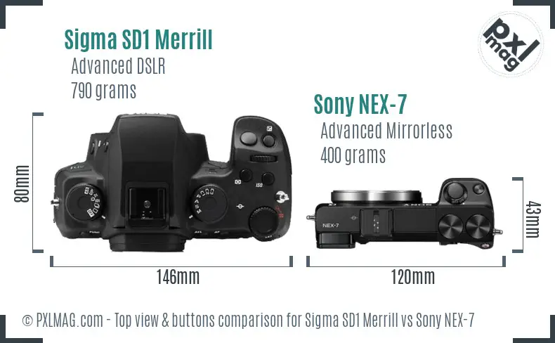 Sigma SD1 Merrill vs Sony NEX-7 top view buttons comparison