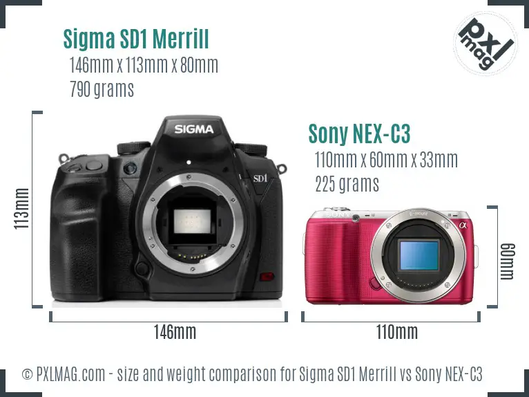 Sigma SD1 Merrill vs Sony NEX-C3 size comparison