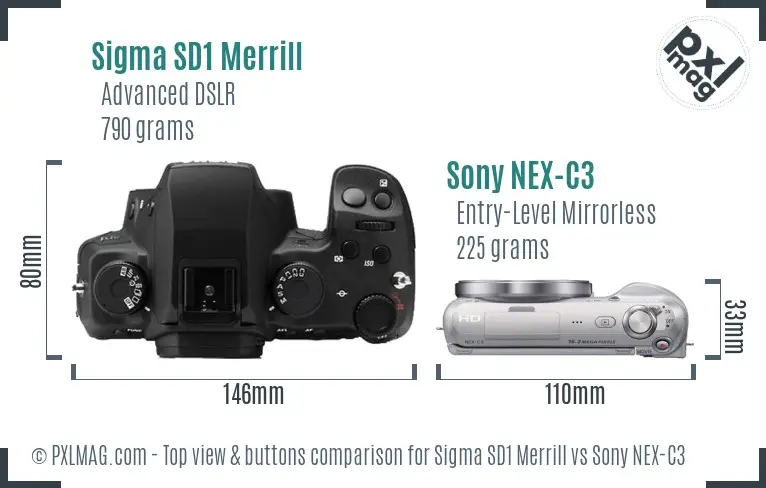 Sigma SD1 Merrill vs Sony NEX-C3 top view buttons comparison