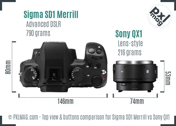 Sigma SD1 Merrill vs Sony QX1 top view buttons comparison