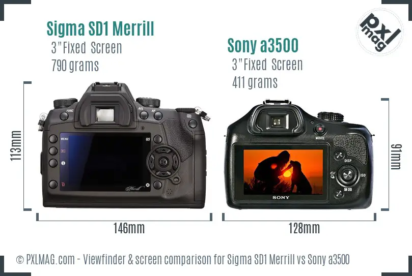 Sigma SD1 Merrill vs Sony a3500 Screen and Viewfinder comparison