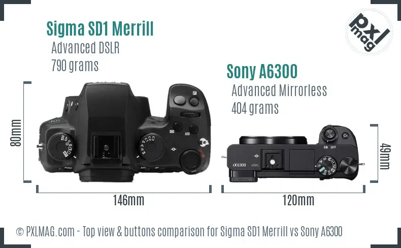 Sigma SD1 Merrill vs Sony A6300 top view buttons comparison Sigma SD1 Merrill vs Sony A6300 top view buttons comparison