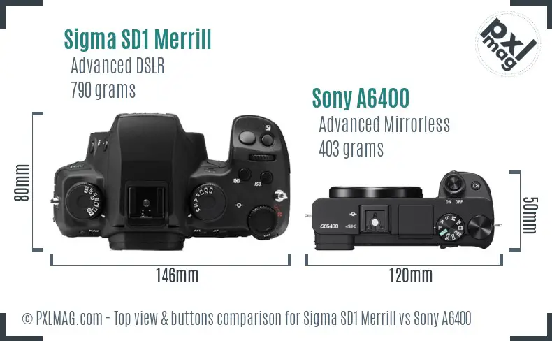Sigma SD1 Merrill vs Sony A6400 top view buttons comparison Sigma SD1 Merrill vs Sony A6400 top view buttons comparison