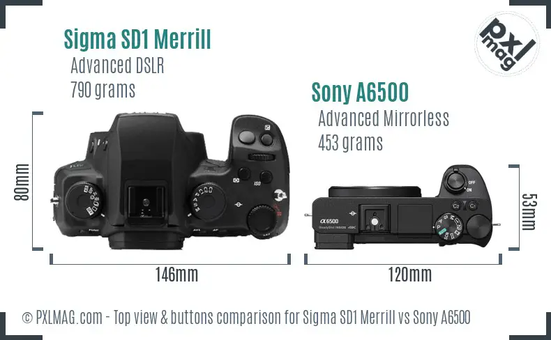 Sigma SD1 Merrill vs Sony A6500 top view buttons comparison