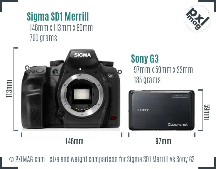 Sigma SD1 Merrill vs Sony G3 size comparison