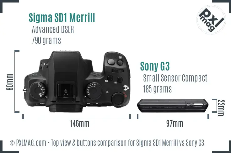 Sigma SD1 Merrill vs Sony G3 top view buttons comparison